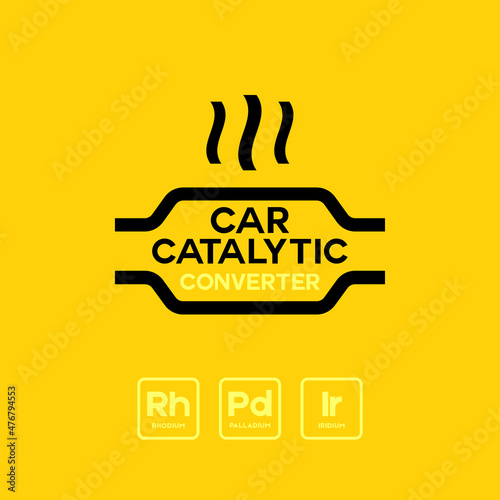 Bild auf Leinwand Yellow car catalytic converter system icon on a blue background