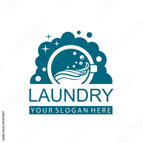 laundry icon with washing machine with bubbles for clothes wash design isolated on white background