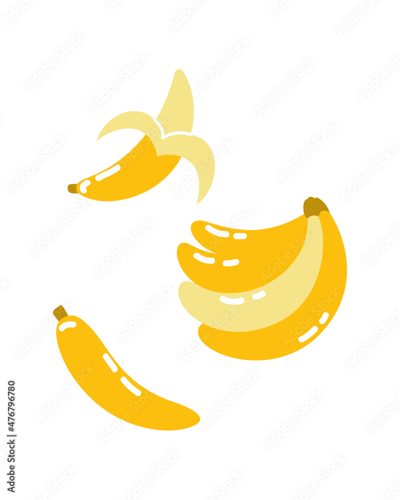 Set of bananas. Collection of stickers for children. Tropical fruits
