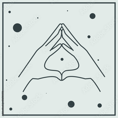 Hakini mudra. Meditation technique for mental health. Hindu yoga finger gestures. Finger positions discovered by ancient yogis. Vector