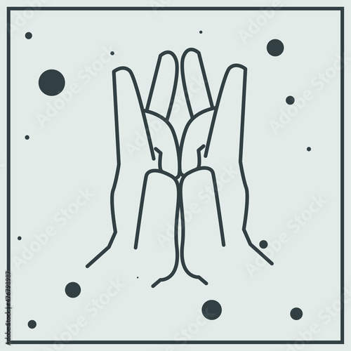 Asthma mudra. Meditation technique for mental health. Hindu yoga finger gestures. Finger positions discovered by ancient yogis. Vector