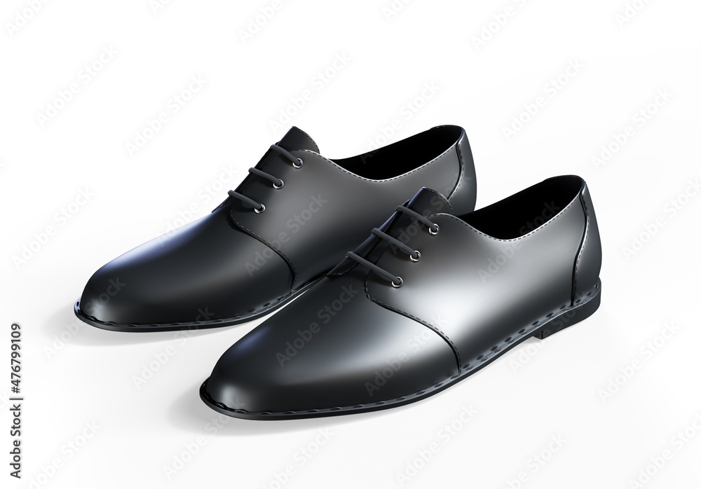 shoes as a concept of luxury expensive high-quality shoes. 3d rendering illustration of a pair of fashionable mens shoes isolated on white background.