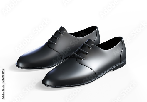 shoes as a concept of luxury expensive high-quality shoes. 3d rendering illustration of a pair of fashionable mens shoes isolated on white background. photo