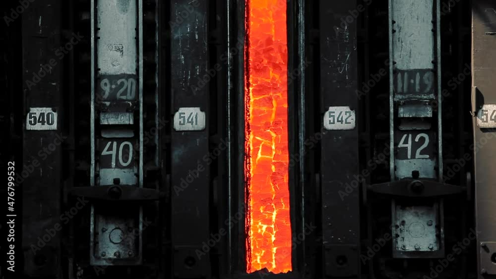 Coke oven battery. Redhot coke in a coke oven battery. Coal coking