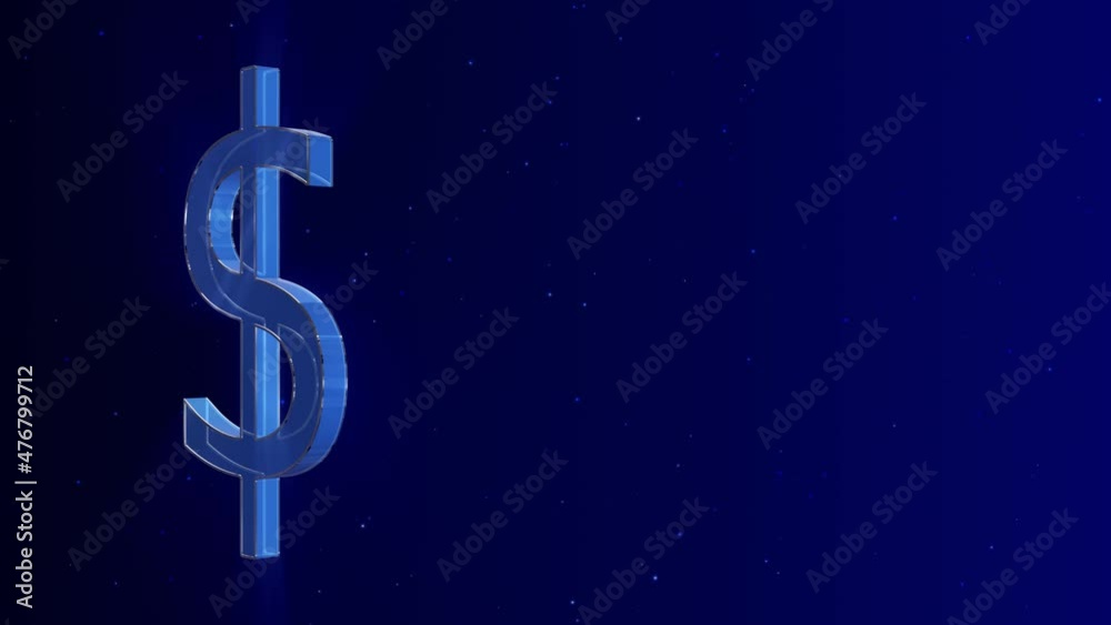 3d dollor sign on blue background,loop animation,shinny and glowing particles,economy and money concept background