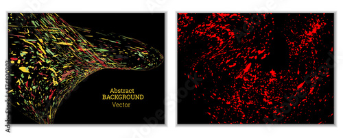 Multicolored paint splashes, smears, dust particles and debris are carried by the wind. A set of two templates. Design template for the design of banners, posters, booklets, covers, magazines. EPS 10