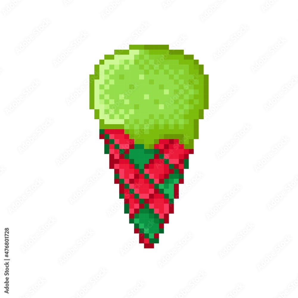 Fototapeta premium Lemon Christmas-style ice cream pixel art. Vector illustration.