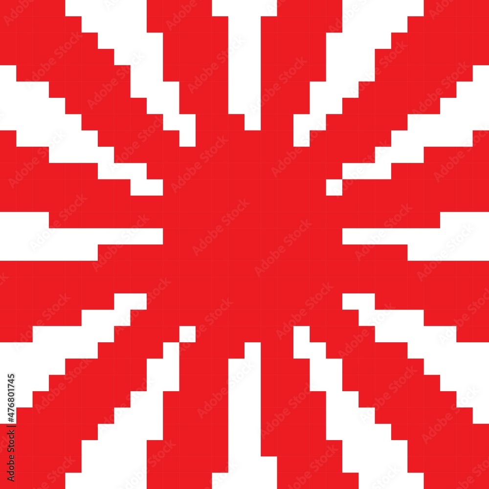 Fototapeta premium White and red Sunburst or Sunlight pixel art background. Vector illustration.