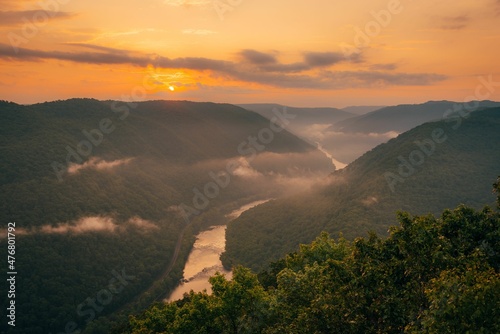 Sunrise view from Grandview, in the New River Gorge, West Virginia photo