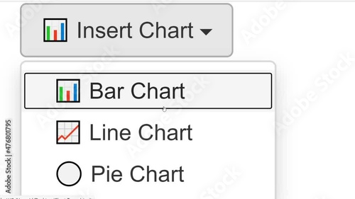 Cursor Slides Over and Clicks Insert Bar Chart in Spreadsheet. Mouse Pointer on Device Computer Monitor Screen Clicking Add Column Graph on Worksheet File For Company Business Assignment