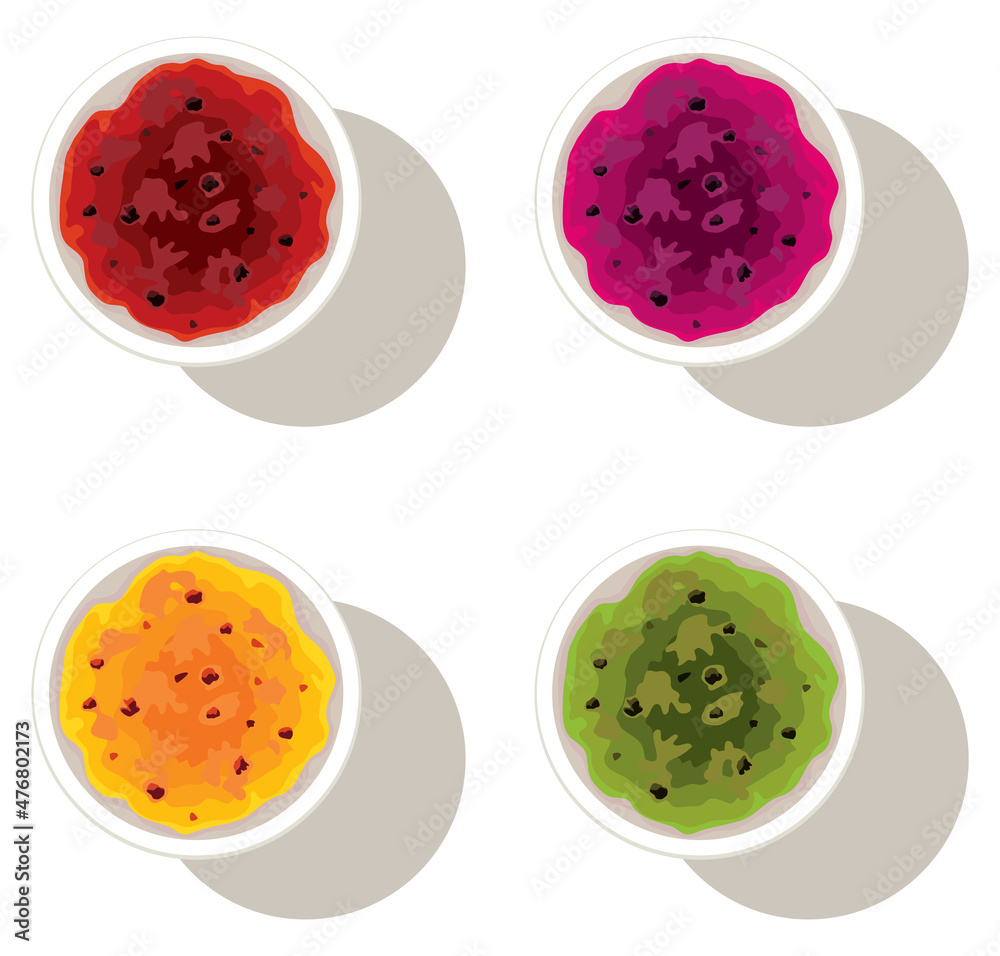 Fototapeta premium vector set of bowls with fruit jam