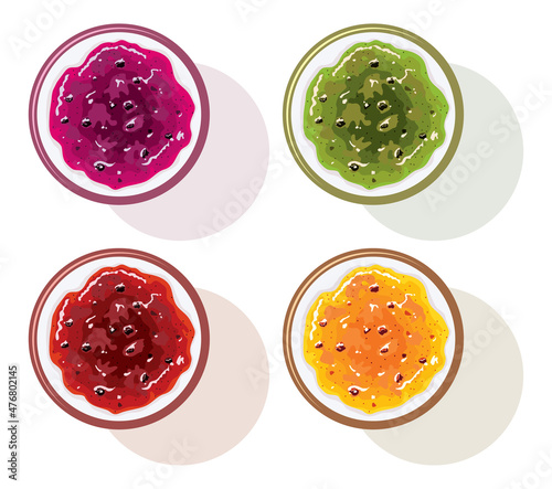 vector set of colorful glass jars with fruit jam