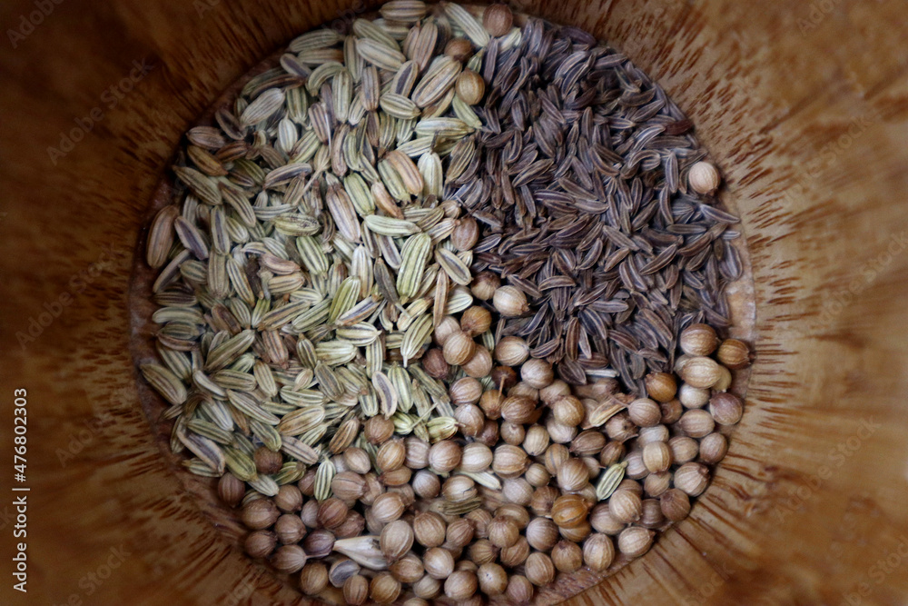 Baking ingredients and dried fruit raisins, dried grapes stock photo. Circular arranged