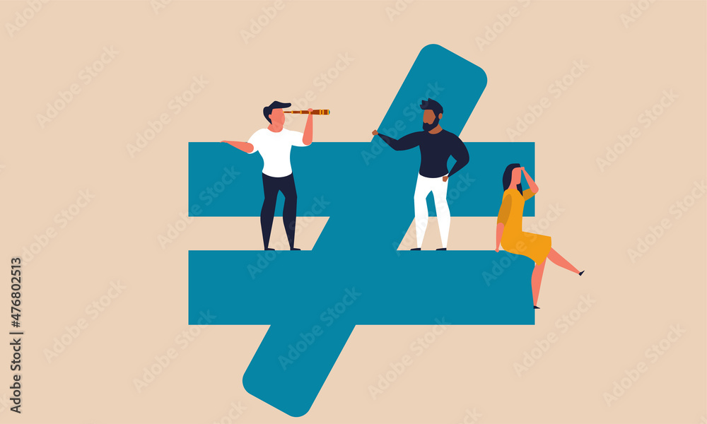 Social injustice and inequality of people in society. Prejudice and compare respect capitalism vector illustration. People sit on the sign of different genders and nations. Fairness and stop racism Social injustice and inequality of people in society. Prejudice and compare respect capitalism vector illustration. People sit on the sign of different genders and nations. Fairness and stop racism