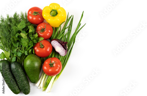 Vegetables top view on white isolated background