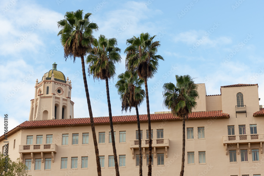 The Richard H. Chambers Courthouse in Pasadena. This is a historic building originally constructed as a resort, Vista del Arroyo Hotel and Bungalows, in Spanish Colonial Revival style.