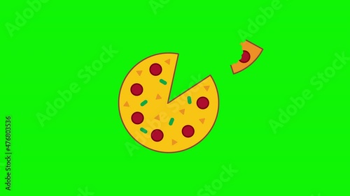 4k video of cartoon pizza on green background.