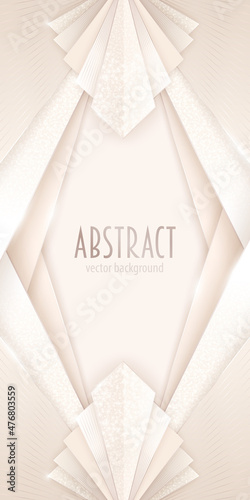 Vector abstract shiny luxury paper cut background in art deco style with glitter, golden lines and copy space. Premium layered 3D realistic modern geometric template of invitation, banner or card
