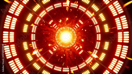Glowing Cyber Light Tunnel in Fire Space