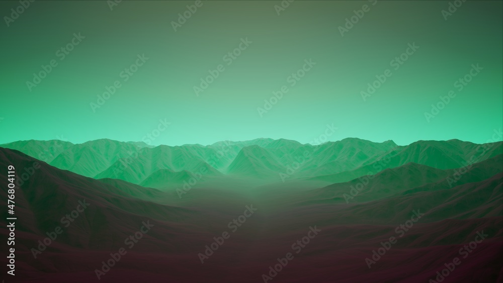 Green Foggy Mountain Landscape Background 3D Render