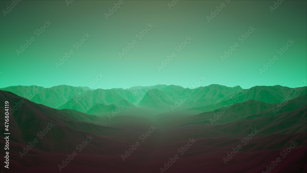 Obraz premium Green Foggy Mountain Landscape Background 3D Render