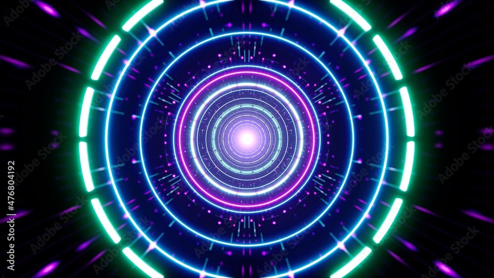 Obraz premium Neon Circle Light Disco Concept Tunnel Background