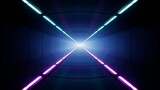 Cyan and Purple Color Multiple Fluorescent Lamp Tunnel Passage 3D Render