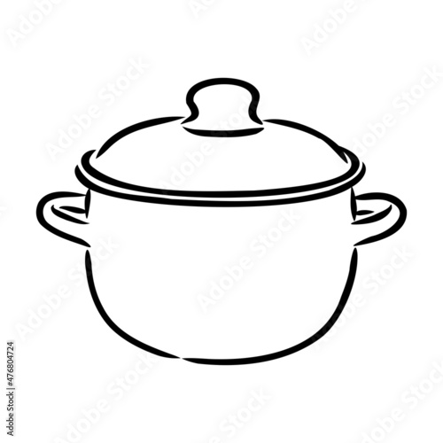 Hand Drawn Saucepan Sketch Symbol. Vector Pot Element In Trendy Style.