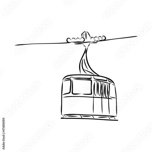 Cable car graphic mountain black white landscape sketch illustration vector