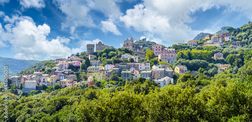 Landscape with Rogliano village in north of Cap Corse, Corsica island, France