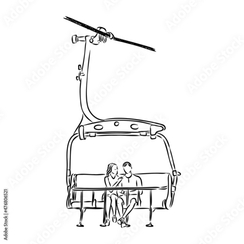 Cable car graphic mountain black white landscape sketch illustration vector