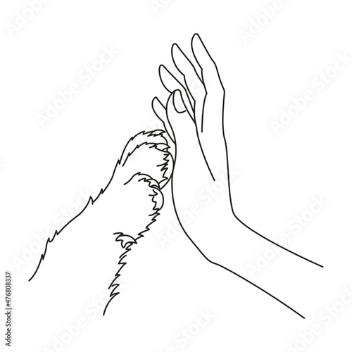 Friendship between human and a dog. Hand and paw. Vector. Can be used for tattooing 