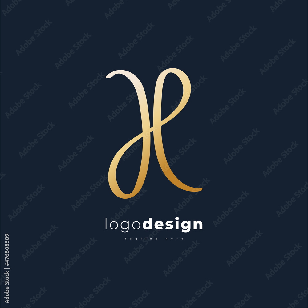 Elegant and Minimalist Letter H Logo Design in Gold Gradient. H or DP Signature Logo or Symbol for Business Identity
