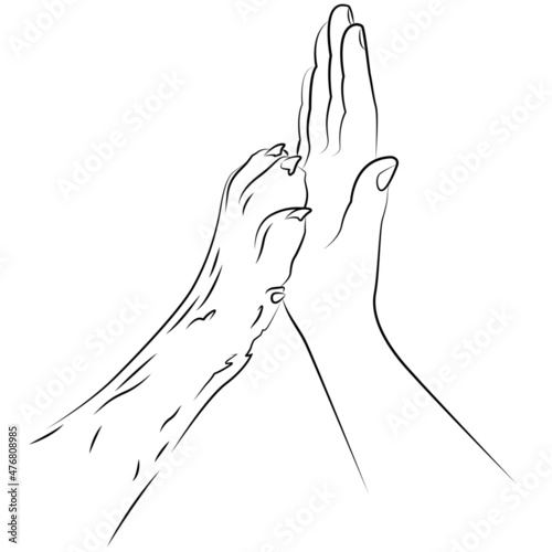 A man's hand and a dog's paw. Friendship and trust