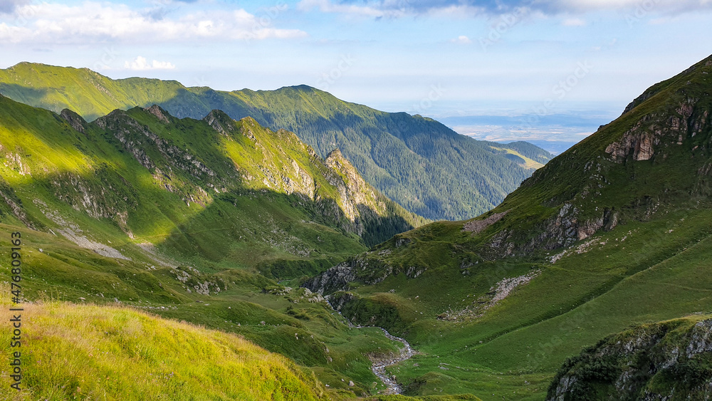 landscape in summer, Podragu Valley, Fagaras Mountains, Romania 