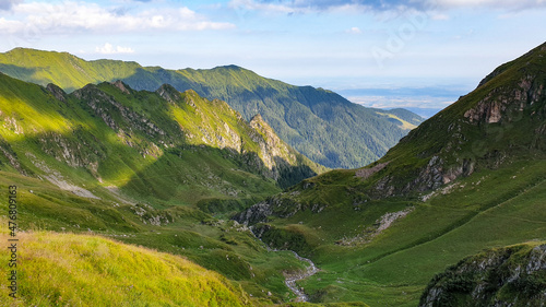 landscape in summer, Podragu Valley, Fagaras Mountains, Romania  photo