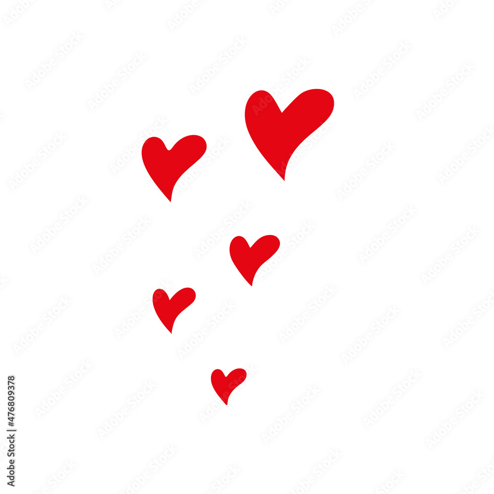 Simple handdrawn illustration of vector red hearts for Valentines day. Symbol of love and passion, romantic decoration for wedding or greeting card. Doodle sketch design element, isolated on white 