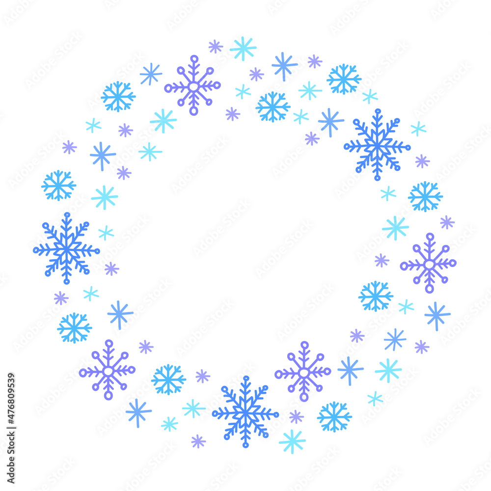 Hand drawn snowflake circle frame. Vector design element isolated on white. Hand drawn snowflake circle frame. Vector design element isolated on white.