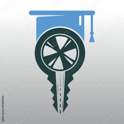 Driving school logo design. Car key with road  and tyer icon.