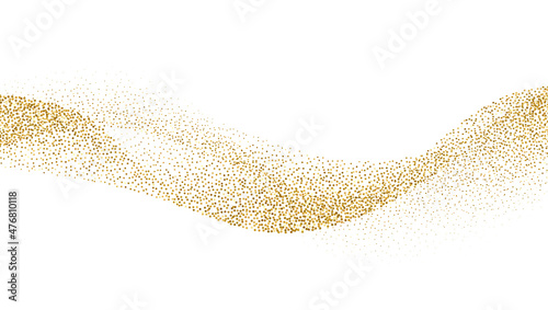 Abstract Gold Waves. Shiny golden lines design element with glitter effect on white background for greeting card and disqount voucher.