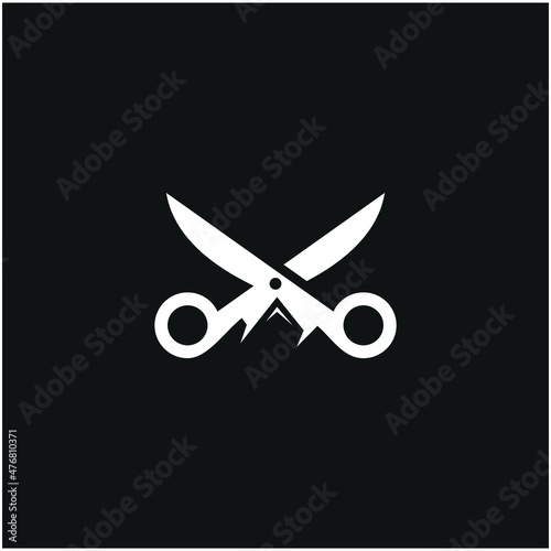 Scissors and Mountain Rock Peak Hill Negative Space Logo Design Inspiration