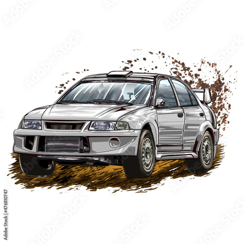 Racing speed car isolated on white background for poster, t shirt print, business element, social media content, blog, sticker, vlog, and card. vector illustration.