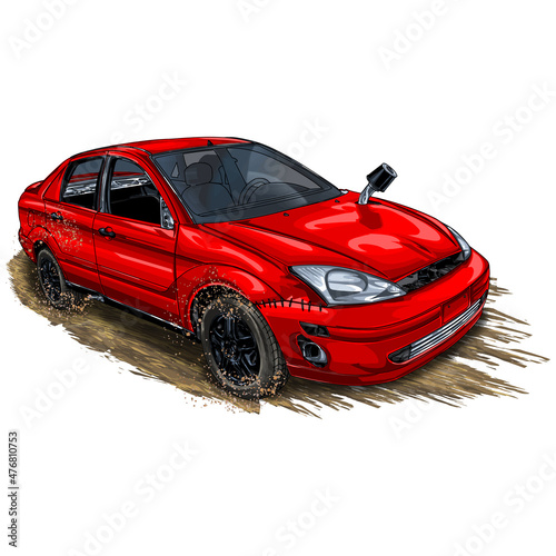 Racing speed car isolated on white background for poster  t shirt print  business element  social media content  blog  sticker  vlog  and card. vector illustration.