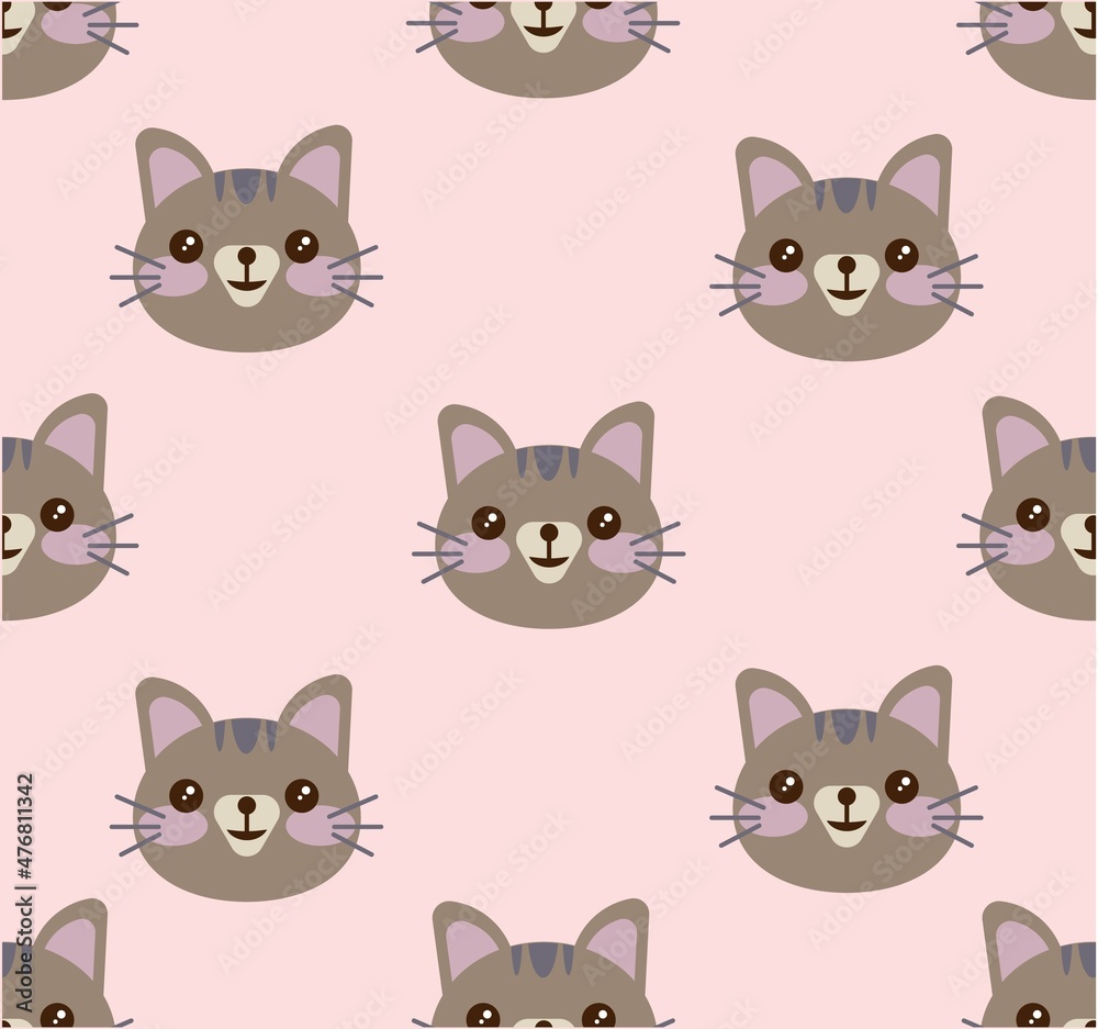 Cat vector pattern with hand drawn painted cat faces. Seamless print illustration for children Cat vector pattern with hand drawn painted cat faces. Seamless print illustration for children