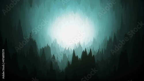 Camera exploring a Dark Mystic stylized silhouette blue Stone cave Tunnel