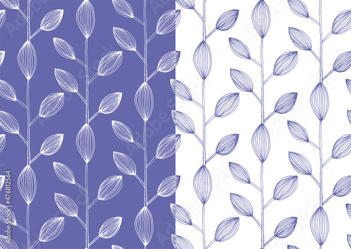 Vector seamless pattern design with hand drawn sketch leaves illustration. very peri color