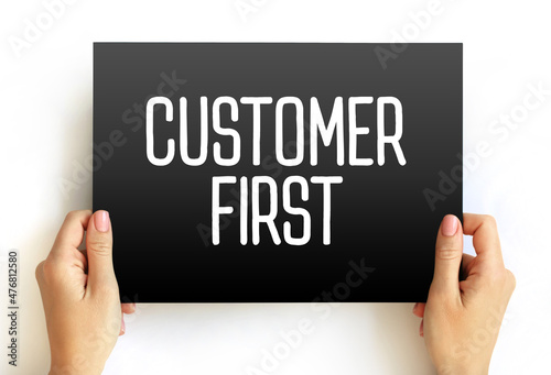 Customer First text on card, concept background