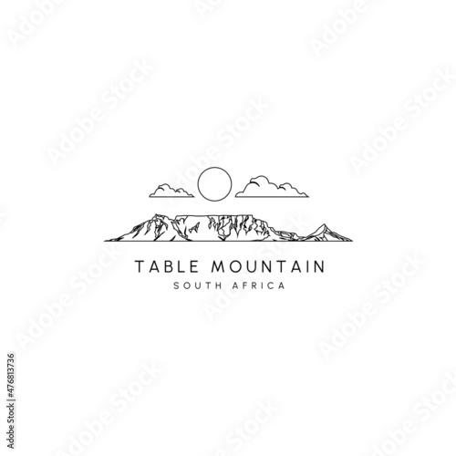 Table mountain, Cape town, South Africa landscape line art vector symbol illustration design, cape town national park line art style photo