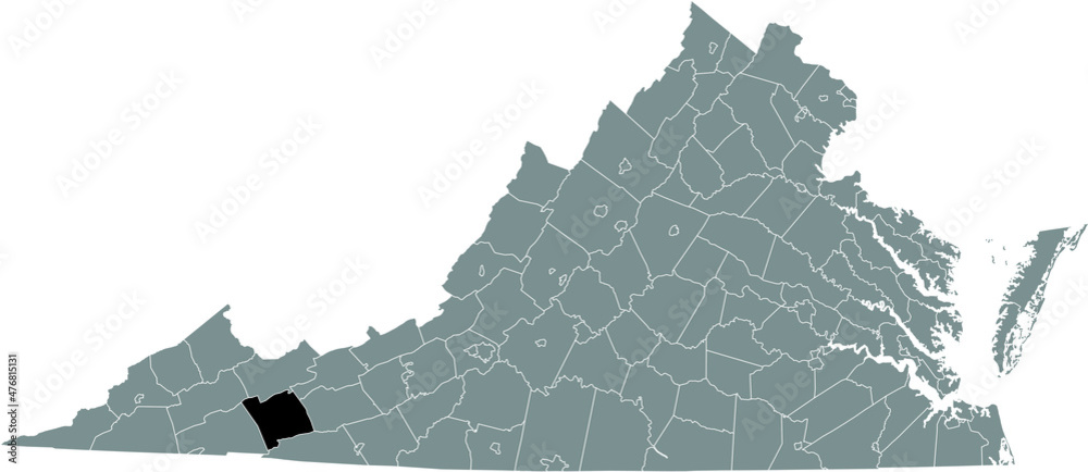 Black highlighted location map of the Smyth inside gray administrative map of the Federal State of Virginia, USA Black highlighted location map of the Smyth inside gray administrative map of the Federal State of Virginia, USA
