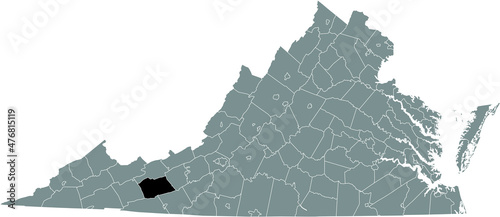 Black highlighted location map of the Wythe inside gray administrative map of the Federal State of Virginia  USA